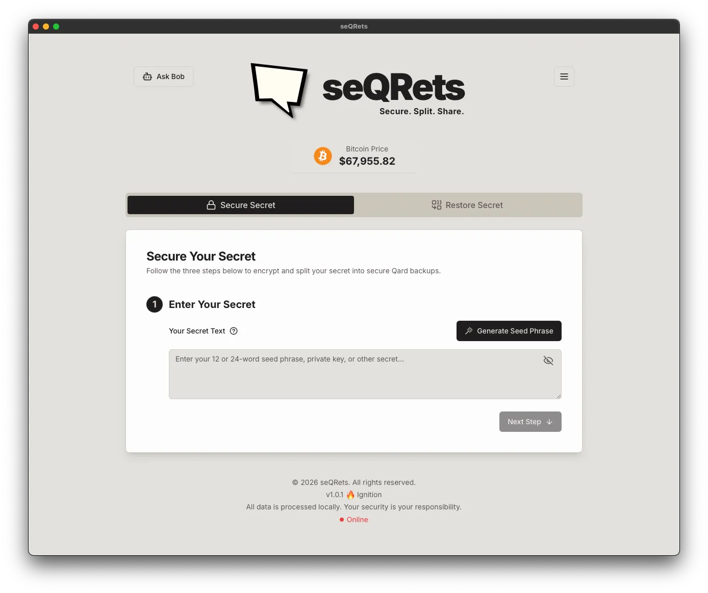 seQRets Desktop — Light Theme